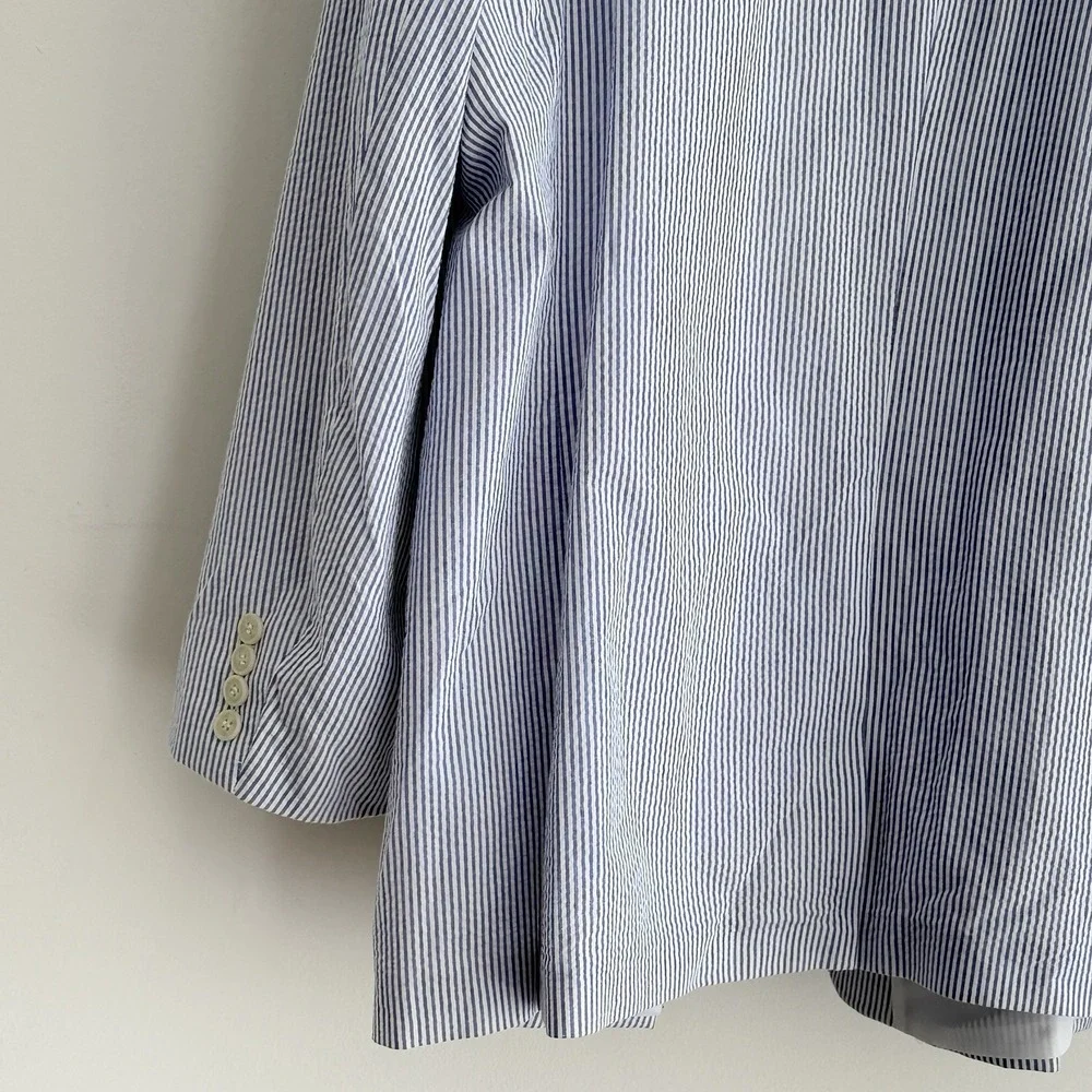 Saddlebred Seersucker Blazer Men 54R Blue White Striped Cotton Sport Coat Jacket